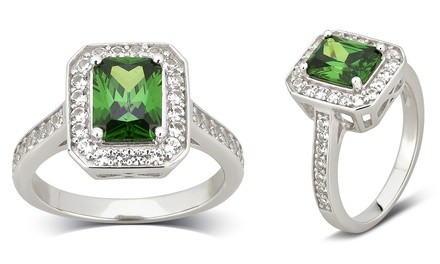 Created Emerald and Cubic Zirconia Engagement Ring in Sterling Silver by L'Artiste