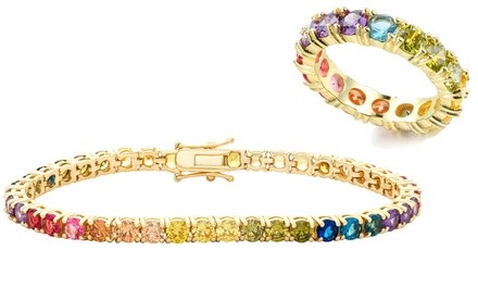 Rainbow Crystal Tennis Bracelet and Eternity Ring Set made with Swarovski Elements by Elements of Love