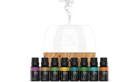 Earth Vibes Ultrasonic Diffuser and Essential Oils Set (9-Piece)
