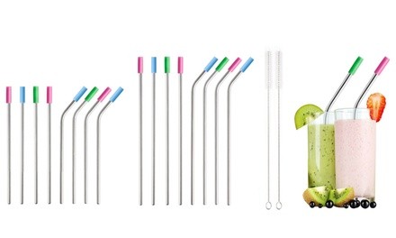 Stainless Steel Drinking Straws with Silicone Tops (11-Pack)