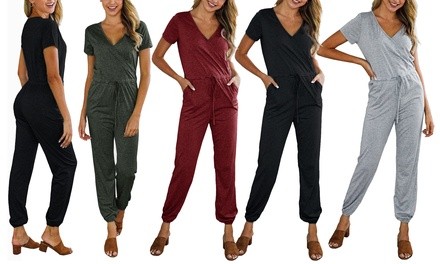 Women's Drawstring V-Neck Romper Jumpsuit
