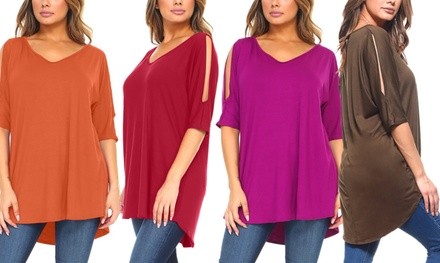 Isaac Liev Women's Split Shoulder V-Neck Tunic . Plus Sizes Available 