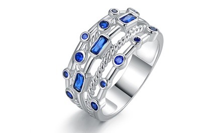 18K White Gold Plated 5 Layer Blue Sapphire Ring by Peermont