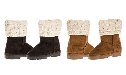 Sara Z Kids' Suede Lug Sole Winter Boots with Fold-Over Sweater Cuff