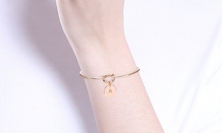 18K Rose Gold Plated Love Knot Initial Letter Bangle by Diane Lo'ren