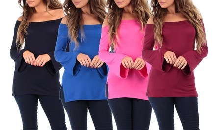  Women's Open Shoulder Bell Sleeve Tunic