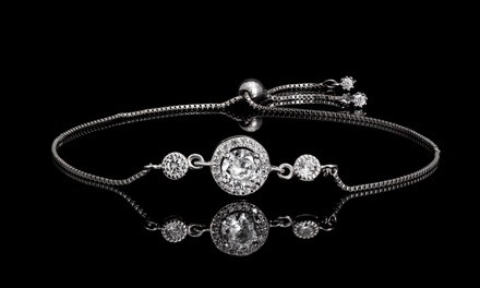 Lesa Michele Halo Adjustable Bracelet with Swarovski Crystals in Sterling Silver (Multiple Options)