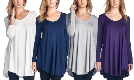 Long Sleeve Vneck Tunic Top in Regular and Plus Size - Made In USA