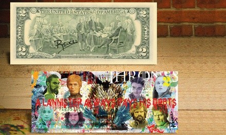 Genuine Two-Dollar Bill Pop Art Hand-Signed by Rency