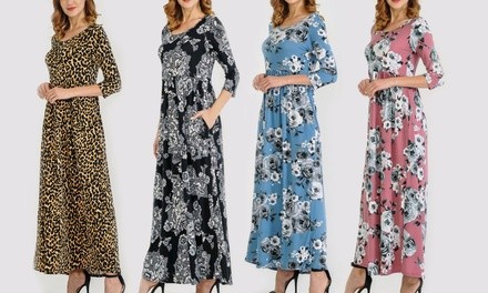 Evelie Women's Maxi Floral Dress with Pockets. Plus Sizes Available 