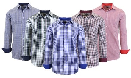 Galaxy By Harvic Men's Long Sleeve Slim-Fit Gingham Dress Shirt (S-2XL)