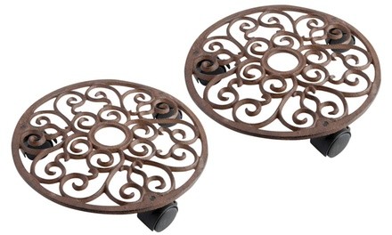 Iron Round Plant Trolley Set (2-Piece)