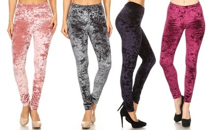 Style Clad Women's Crushed Velvet Leggings. Available in Plus Sizes.