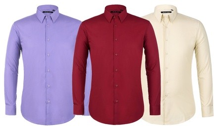 Verno Men's Spring Slim-Fit Long-Sleeve Cotton Dress Shirts