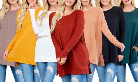 Riah Fashion Women's Brushed Thermal Waffle Tunic Top