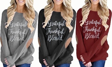 Leo Rosi Women's Grateful Thankful Blessed Top. Plus Sizes Available.