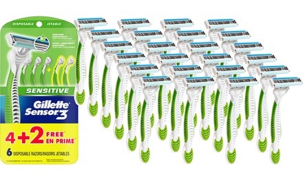 Gillette Sensor3 Sensitive Men's Disposable Razors (6-, 12-, or 24-Pack)