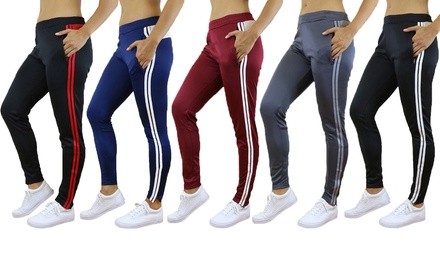 Women's Slim-Fit Moisture-Wicking Striped Track Joggers (2-Pack)