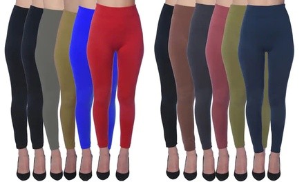 Women's Seamless Fleece Lined Leggings with Control Top Waistband. Plus Sizes Available (6-Pack)