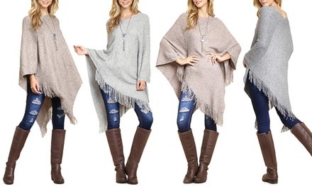 Riah Fashion Women's One Size Fringe Sweater Poncho