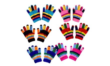 Kids' Double Layer Warm Fleece-Lined Winter Rainbow Gloves (3 Pairs)