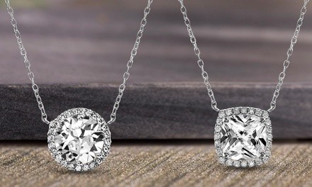 Lesa Michele Sterling Silver Halo Pendant Made With Swarovski Elements (Multiple Options)