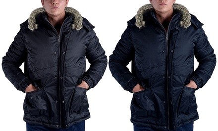 LeeHanTon Men's Three-Quarter Solid Puff Jacket with Detachable Hoody