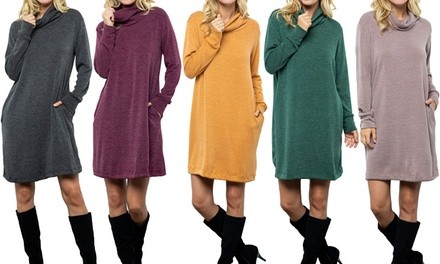 Acting Pro Hacci Women's Turtleneck Long-Sleeve Dress. Plus Sizes Available.