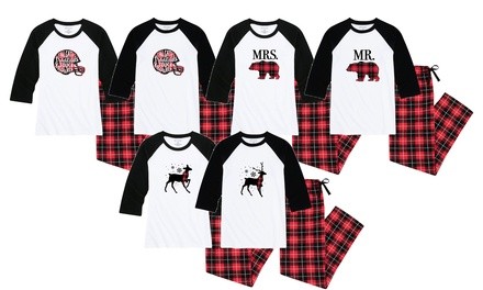 Airwaves Nap Chat Couples' Matching Plaid Pajama Sets (2-Piece). Plus Sizes Available.