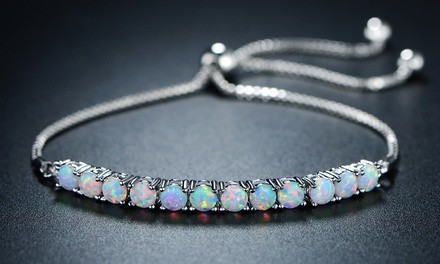 Peermont Fire Opal Adjustable Bracelet in Rhodium Plating