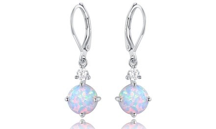 White Fire Opal Dangling Earrings by Gembassy
