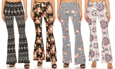 Women's High-Waist Printed Flare-Leg Pants