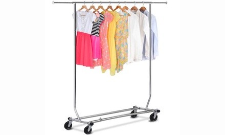 Heavy Duty 250LB Rail Clothes Hanger Rolling Garment Rack Storage