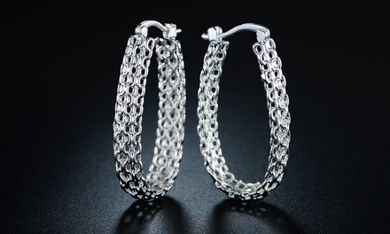 18K White Gold Plated Hoop Earrings by Sevil