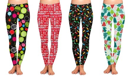 Women's Holiday-Themed Printed Leggings (4-Pack)