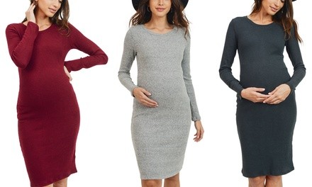 Hello Miz Women's Maternity Long Sleeve Sweater Knit Rib Dress