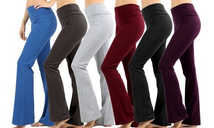 Women's High-Waist Fold-Over Flared Pants. Plus Sizes Available
