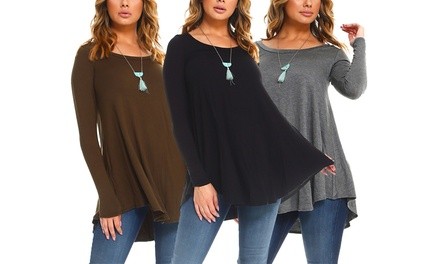 Isaac Liev Women's Long-Sleeve Tunic Top (3-Pack). Plus Sizes Available.