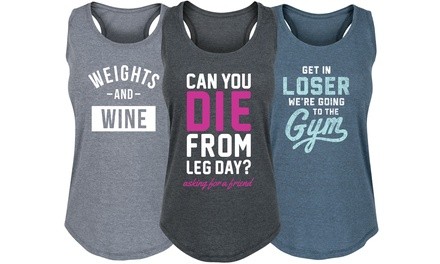 Women's Workout Theme Graphic Tanks. Plus Sizes Available.