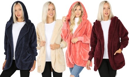 Women's Long Sleeve Fleece Sherpa Cardigan. Plus Sizes Available.