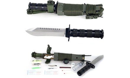 Whetstone Anchored Eagle Knife with Sheath and Survival Kit (15-Piece)