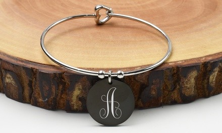 Stainless Steel Monogram Initial Heart Bangle By Pink Box