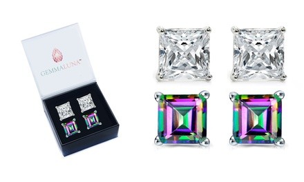 4.00 CTTW White Topaz and Rainbow Topaz Princess Cut Stud Earrings in Sterling Silver (2-Pack)