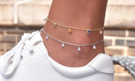 Dainty Bezel Drop Ankle Bracelet Made with Swarovski Elements (Multiple Options)