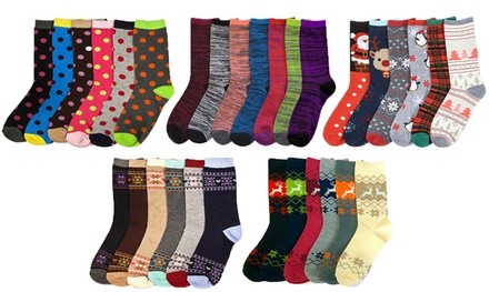 Women's Printed Colorful Crew Socks (30 Pairs)