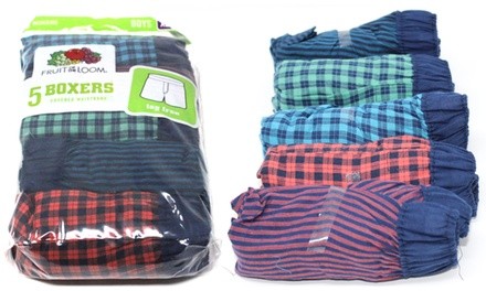 5-Pack Fruit Of The Loom Boys Woven Plaid Boxers