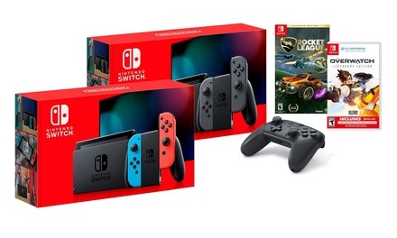 Nintendo Switch Bundle with Pro Controller and Rocket League or Overwatch