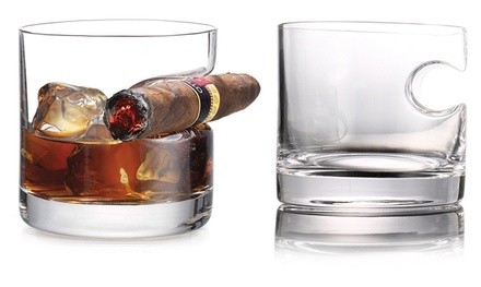 Whiskey Glass with Indented Cigar Rest (1- or 2-Pack)