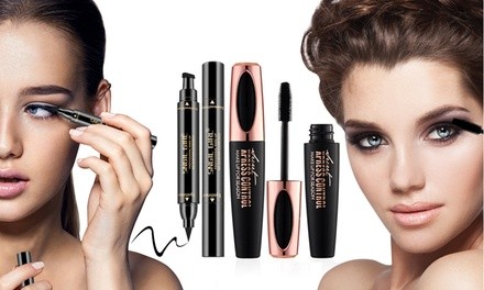 Voluminous Silk-Fiber Mascara with Waterproof Eyeliner Stamp Kit