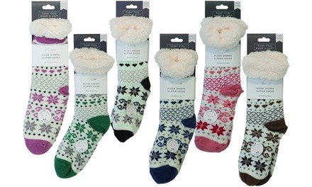 Women's Warm Plush Sherpa Slipper Socks with Non-Skid Sole (6-Pack)